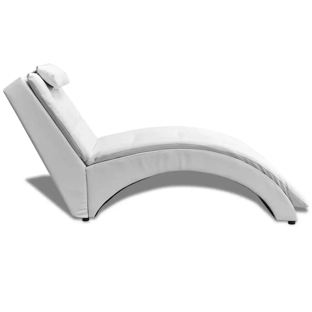Chaise Longue White Faux Leather Lounger with Pillow Modern Living Room