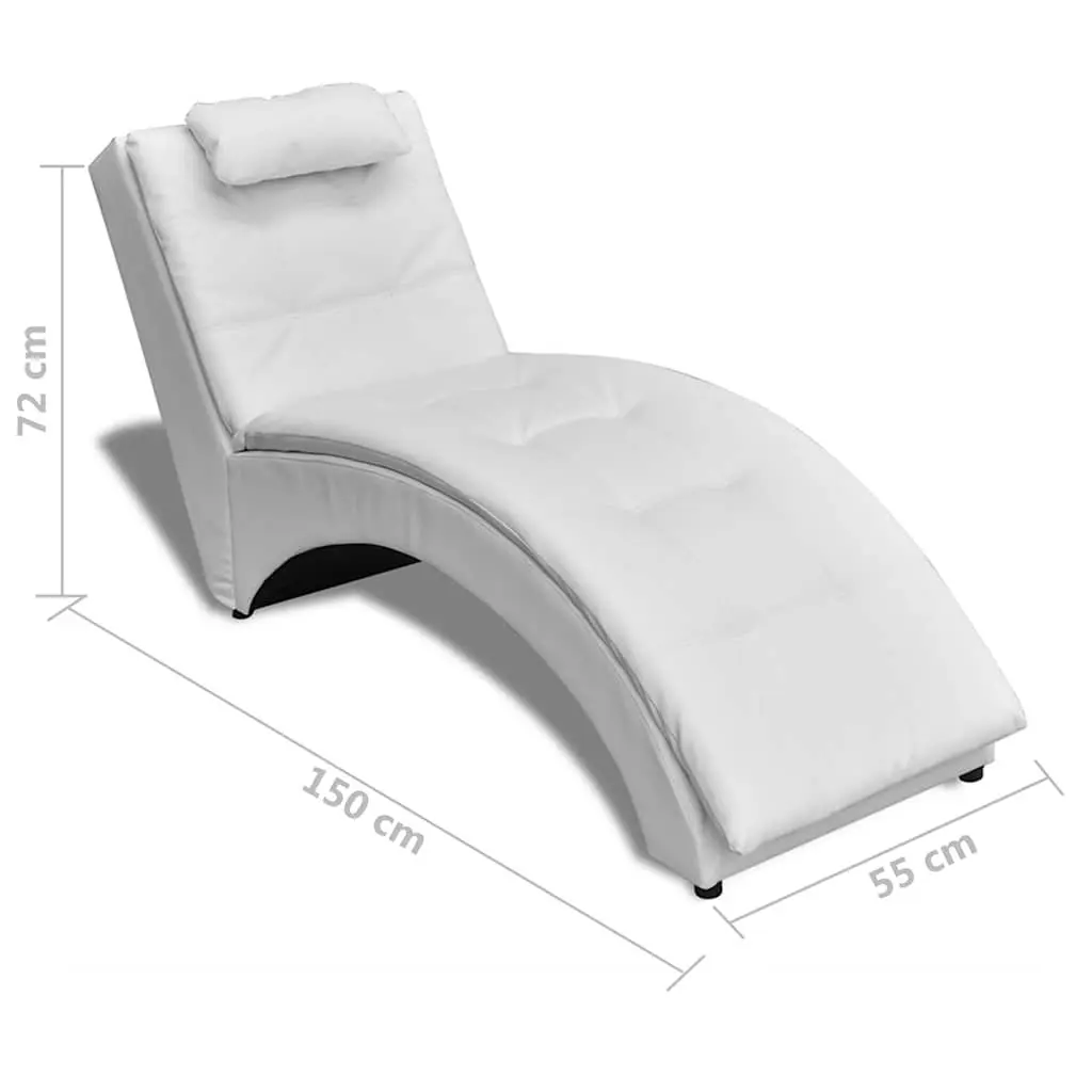 Chaise Longue White Faux Leather Lounger with Pillow Modern Living Room