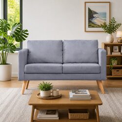 2-Seater Sofa Grey Fabric Couch Padded Cushions Living Room Furniture Removable