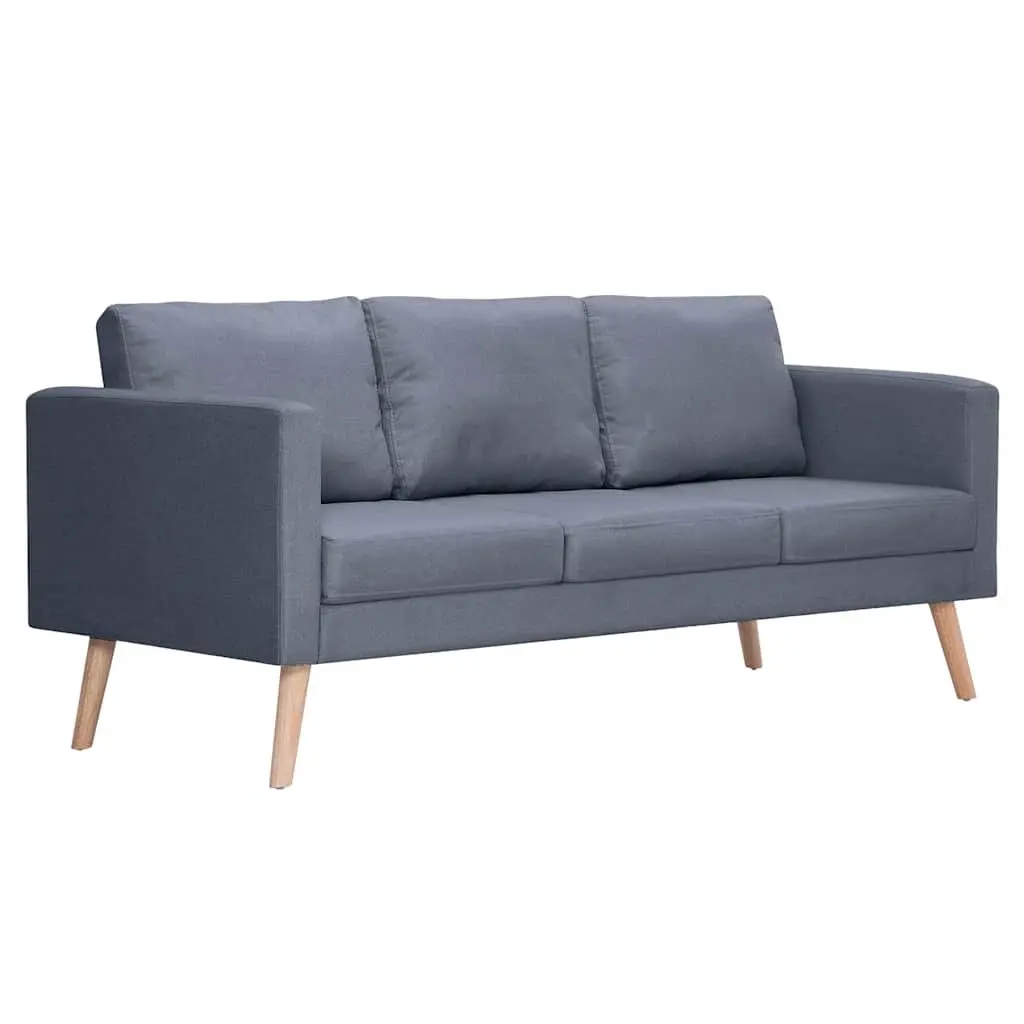 Grey Fabric 3-Seater Couch Thick Cushions Removable Covers Wide Seating Area Wooden Frame