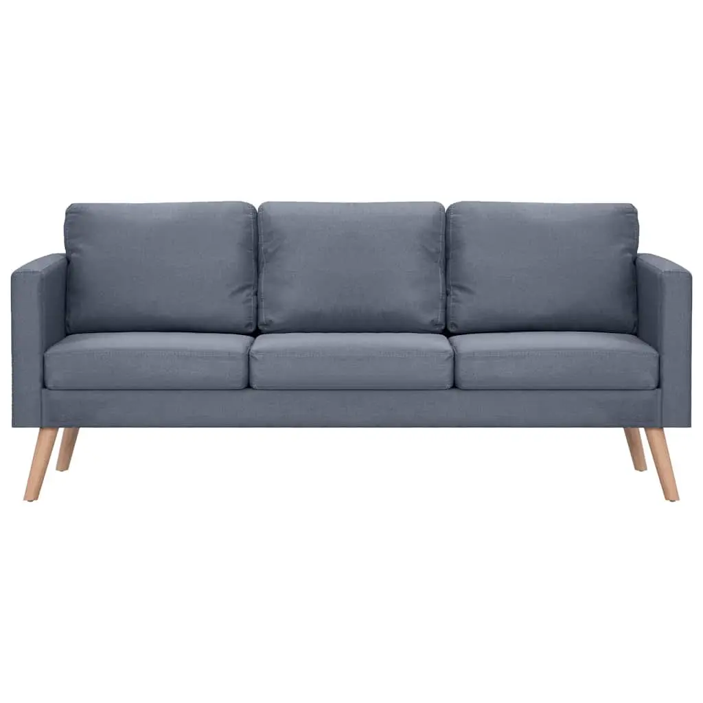 Grey Fabric 3-Seater Couch Thick Cushions Removable Covers Wide Seating Area Wooden Frame