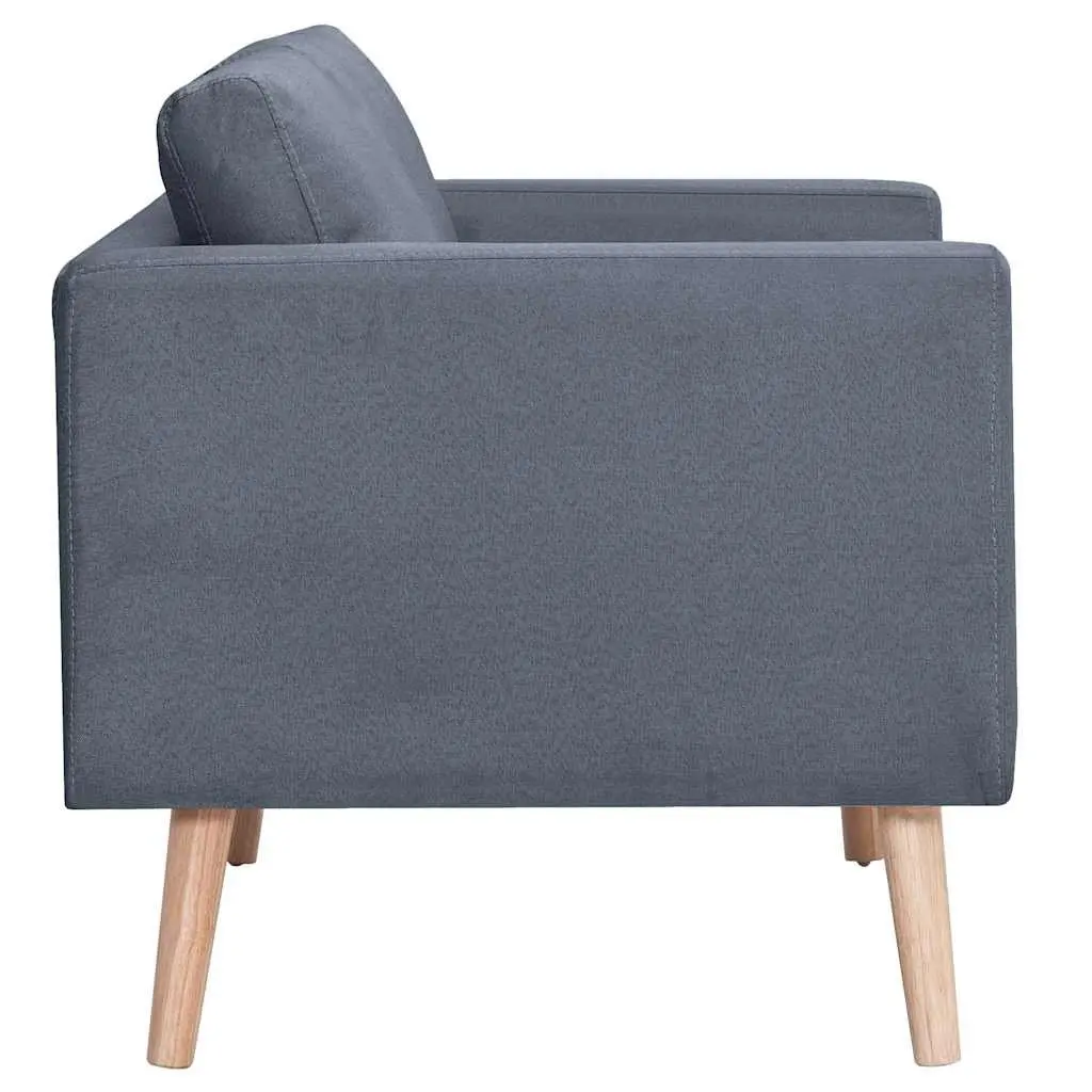 Grey Fabric 3-Seater Couch Thick Cushions Removable Covers Wide Seating Area Wooden Frame