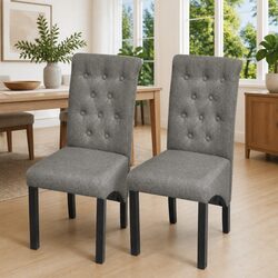 Dining Chairs Set of 2 Light Grey Upholstered Kitchen Seating with Wooden Legs
