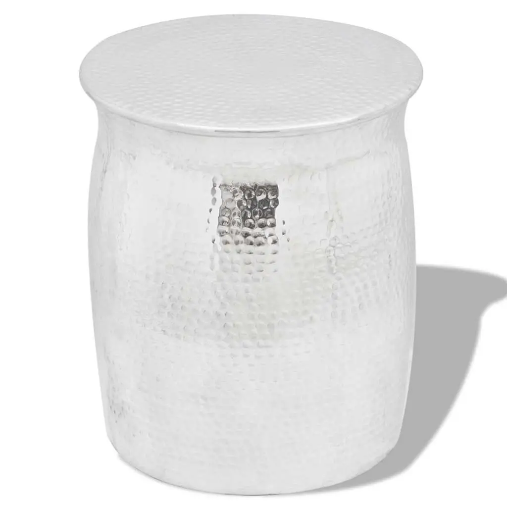 Hammered Aluminium Stool Side Table Silver Accent End Table Decorative