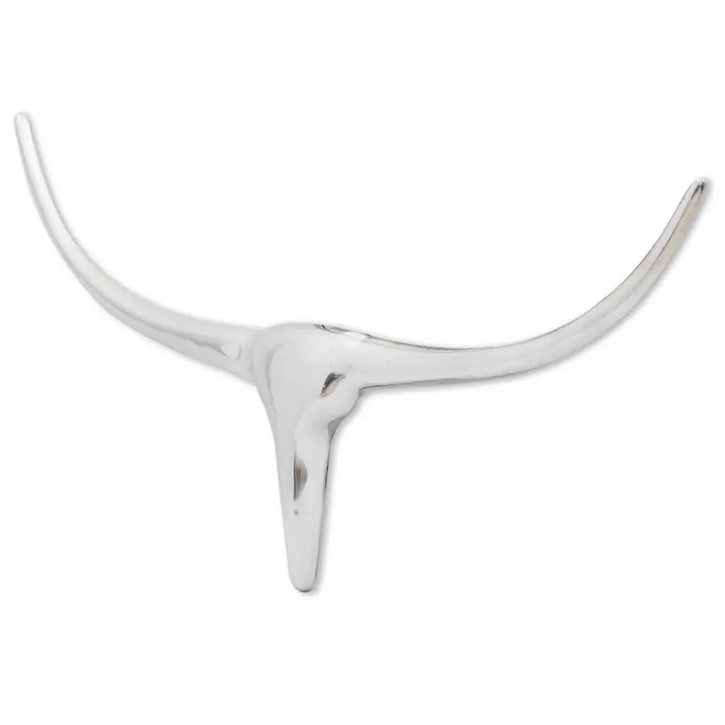 Wall Mounted Sculpture Silver 72cm Wide Modern Bull's Head Decoration