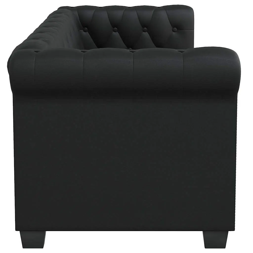 2-Seater Sofa Black Chesterfield Tufted Studded Curved Arms Artificial Leather