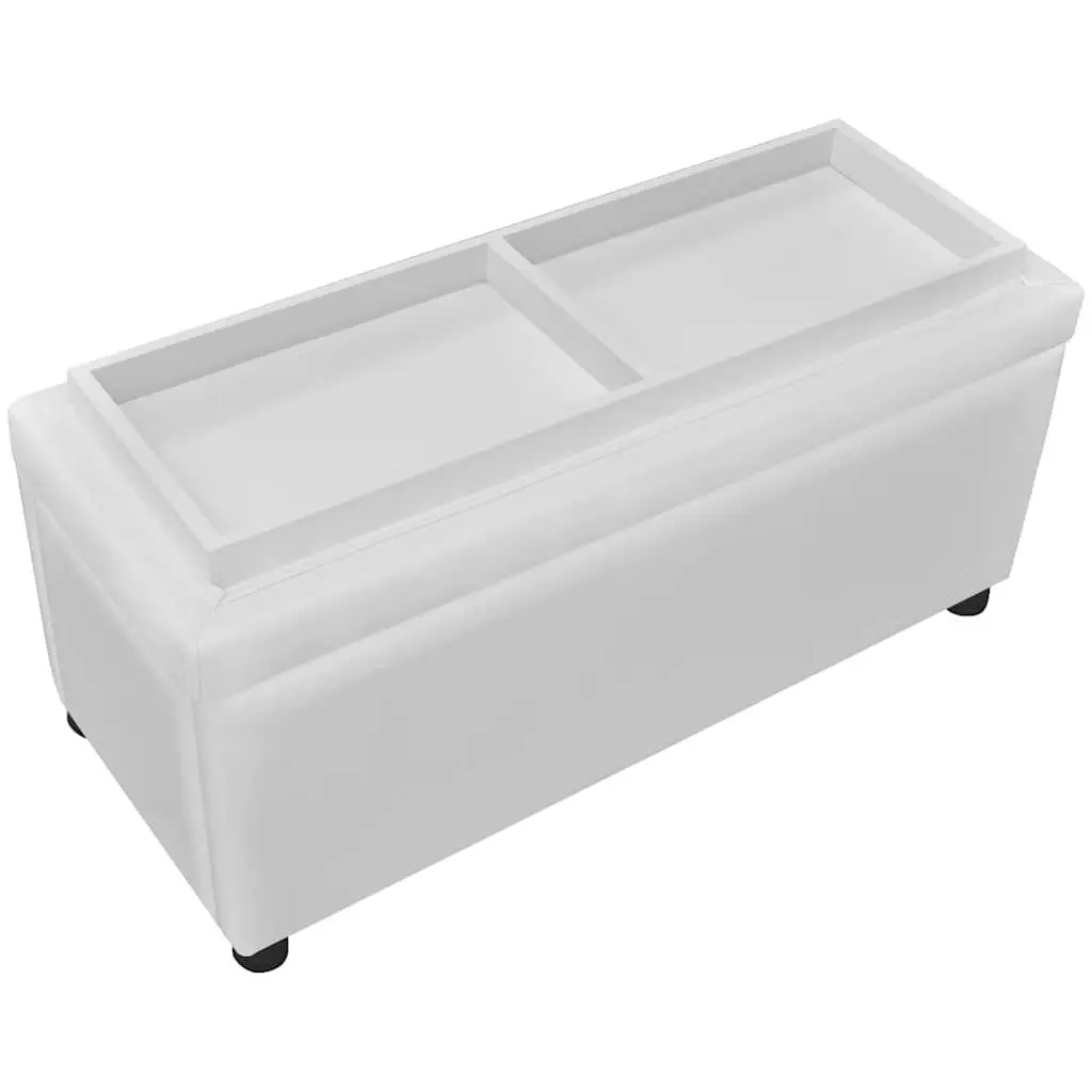 Storage Ottoman White Artificial Leather Foam Seat Hidden Compartment Coffee