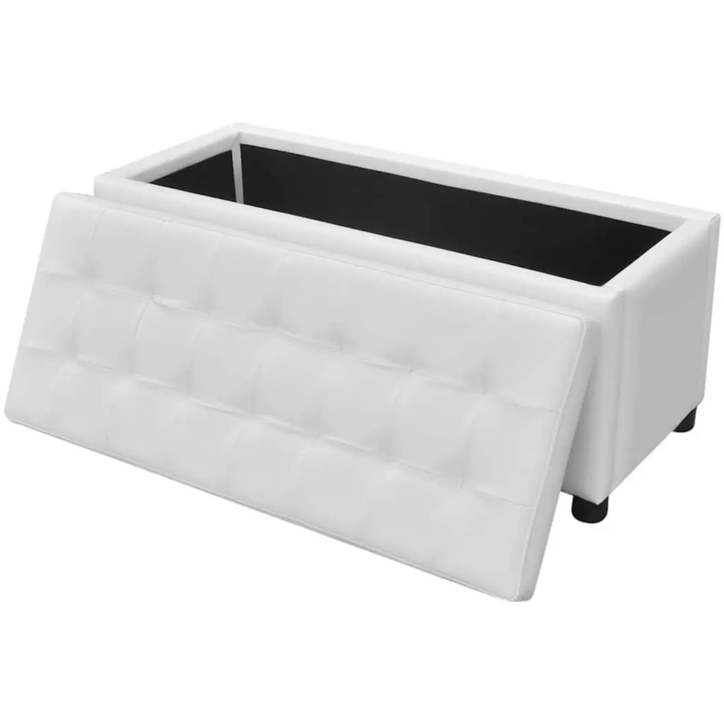 Storage Ottoman White Artificial Leather Foam Seat Hidden Compartment Coffee
