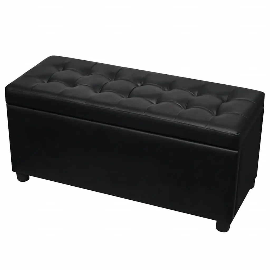 Storage Ottoman Black Faux Leather Extra Seating Coffee Table