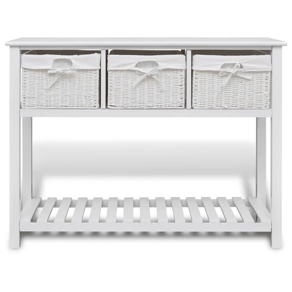 White Storage Sideboard with Woven Baskets Bedroom Hallway Bathroom Cabinet