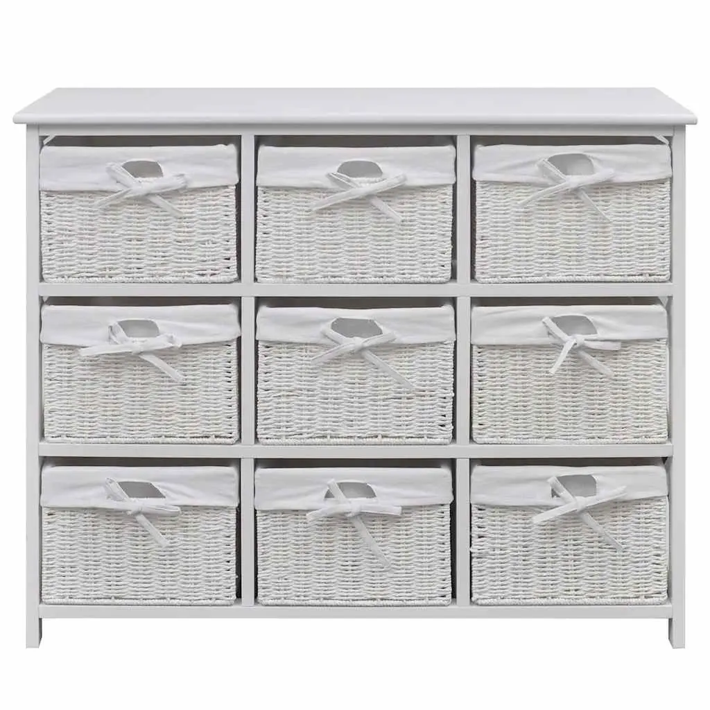 Storage Cabinet White 9 Piece Woven Baskets Organizer Unit for Bedroom Living Room