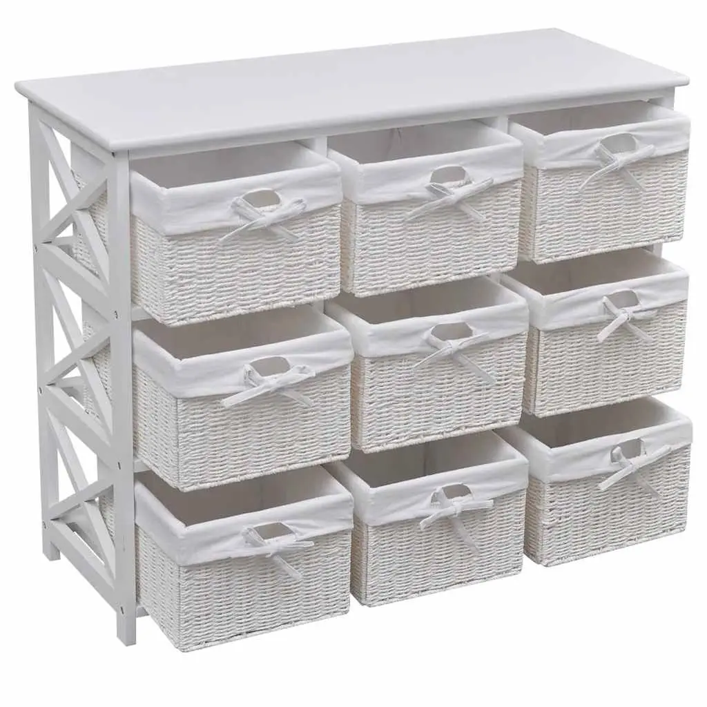 Storage Cabinet White 9 Piece Woven Baskets Organizer Unit for Bedroom Living Room