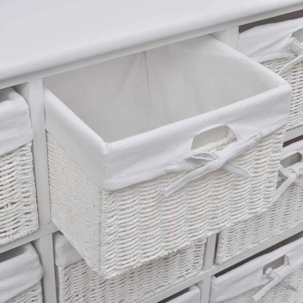 Storage Cabinet White 9 Piece Woven Baskets Organizer Unit for Bedroom Living Room