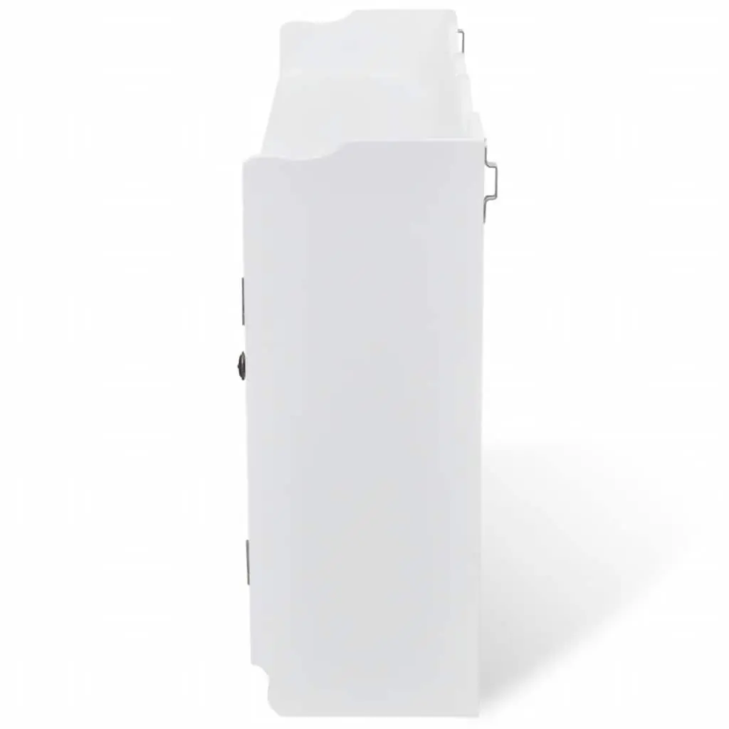 Wall Display Cabinet White MDF 2 Glass Panel Doors 4 Hooks
