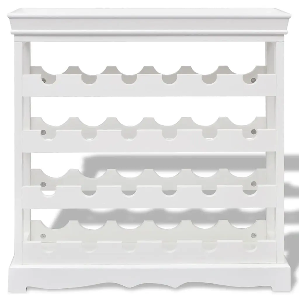 Wine Cabinet White 24 Bottle Storage Rack Organiser with Four Shelves and Top Tray for Glassware