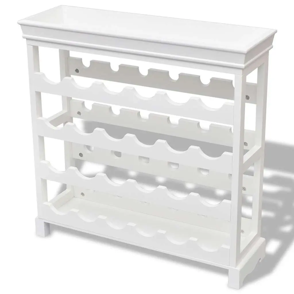 Wine Cabinet White 24 Bottle Storage Rack Organiser with Four Shelves and Top Tray for Glassware