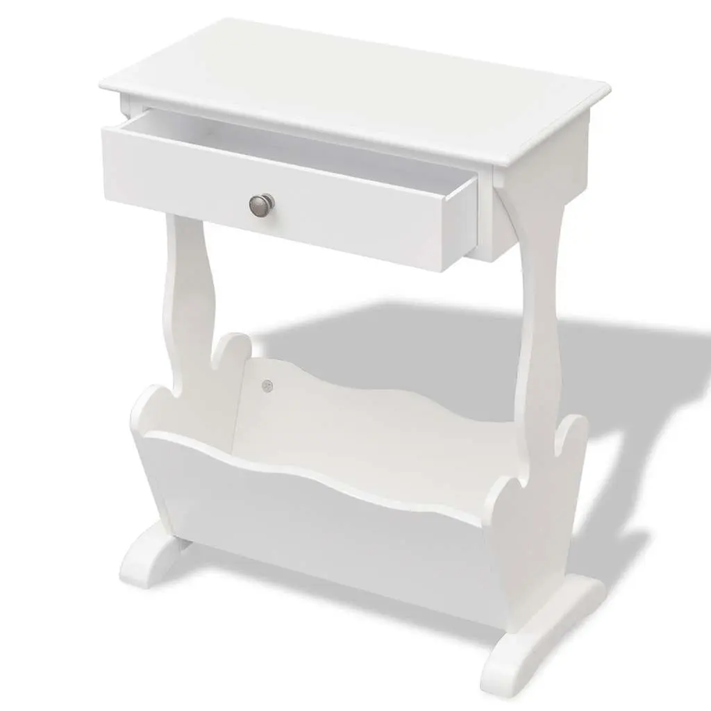 Magazine Rack White with Drawer Side Table for Bedroom Living Room