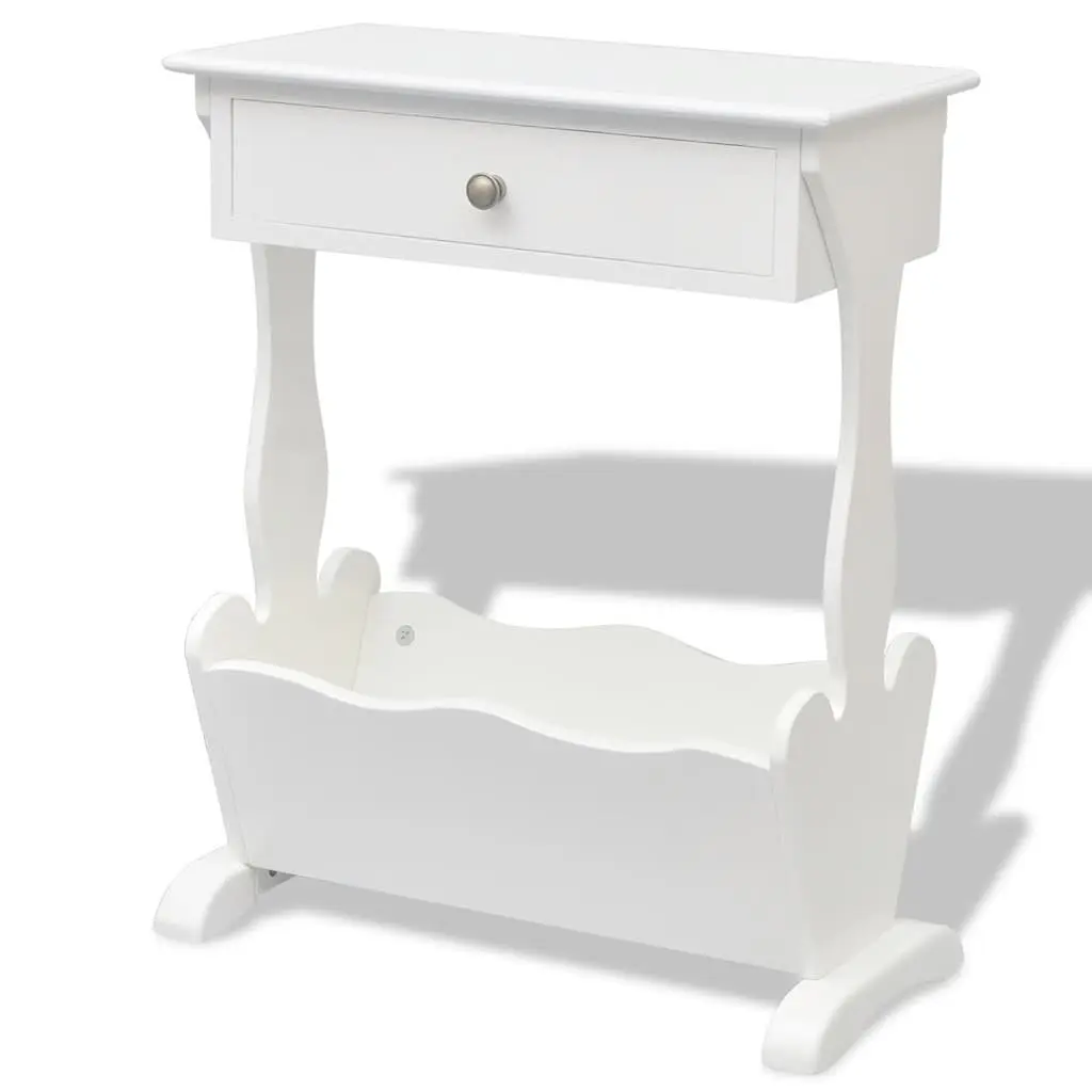 Magazine Rack White with Drawer Side Table for Bedroom Living Room