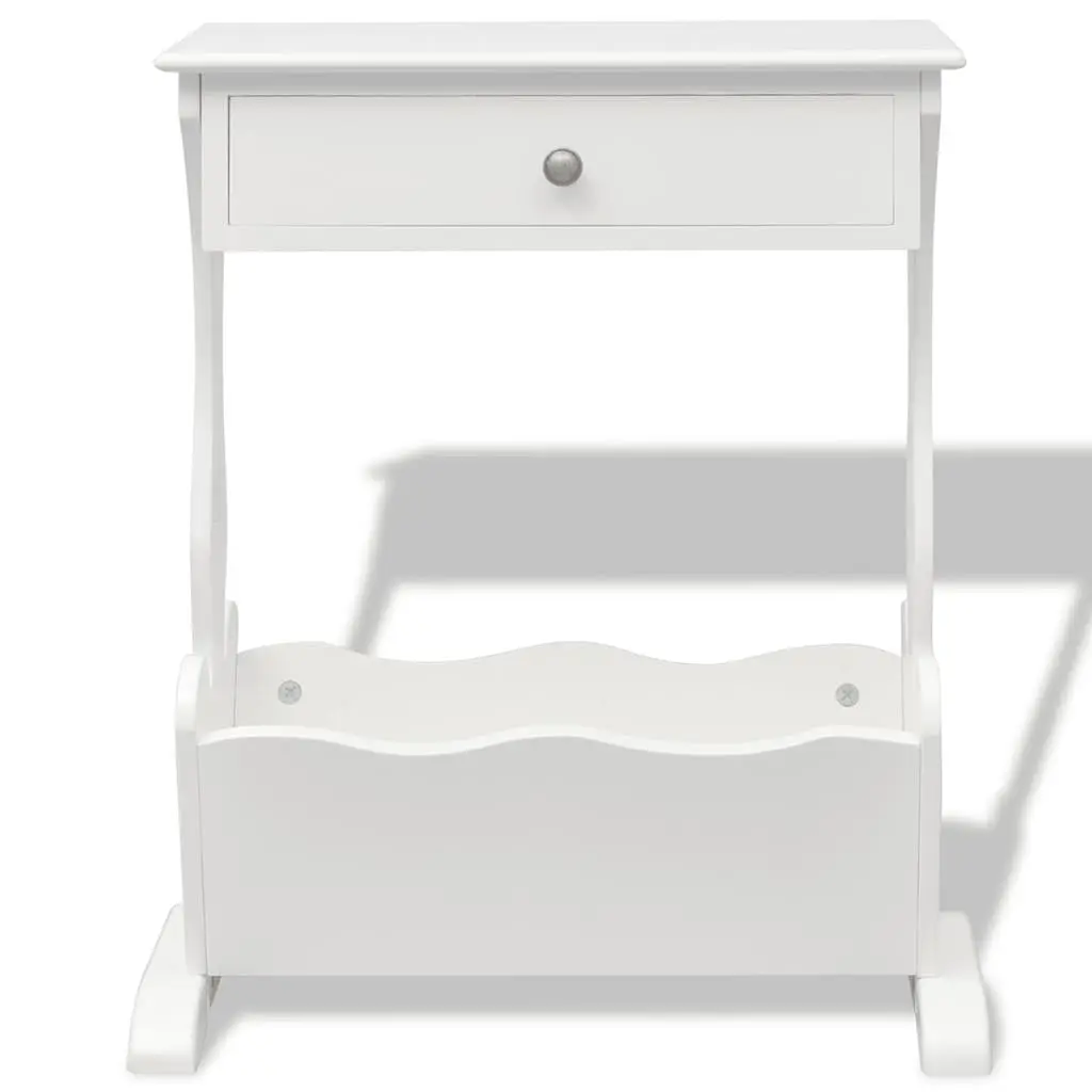 Magazine Rack White with Drawer Side Table for Bedroom Living Room