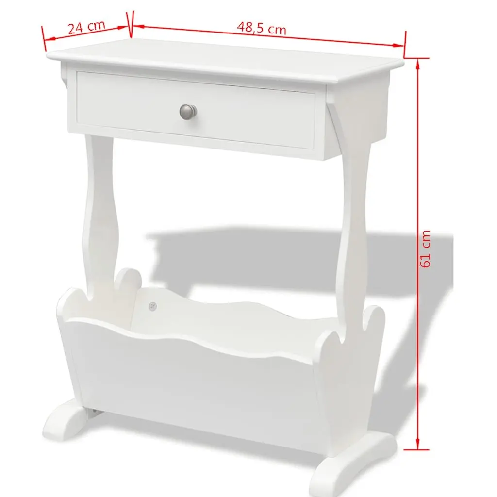 Magazine Rack White with Drawer Side Table for Bedroom Living Room