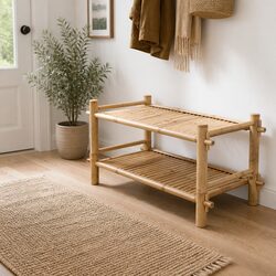 2-Tier Bamboo Shoe Rack Lightweight Footwear Storage Organiser Brown