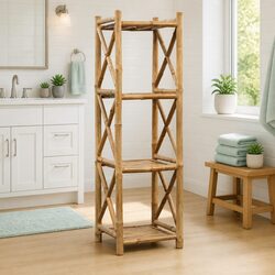 Efficient 4-Tier Square Bamboo Shelf in Brown