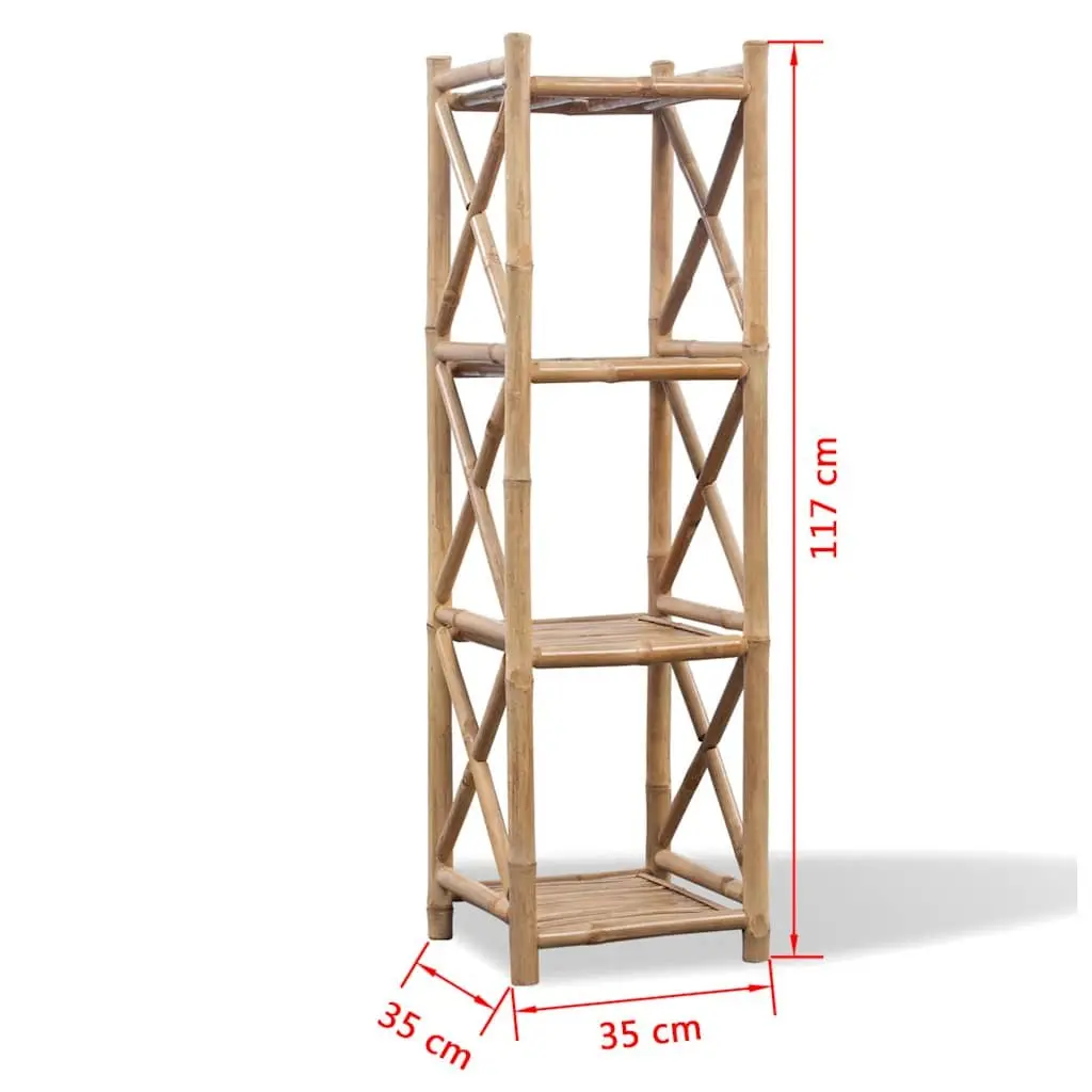 Bamboo Shelf Brown 4-Tier Square Storage Rack Display