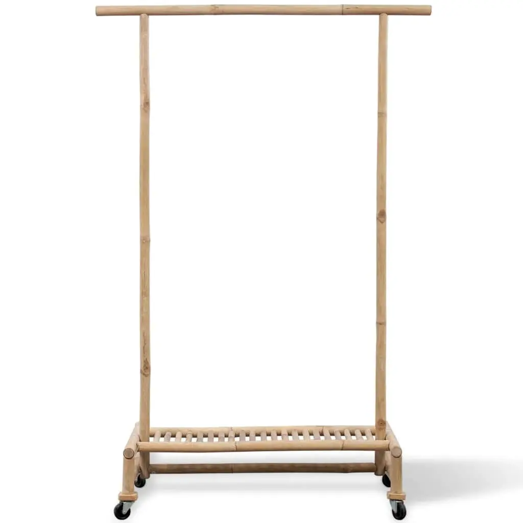 Bamboo Clothes Rack Brown with Shelf and 4 Castors