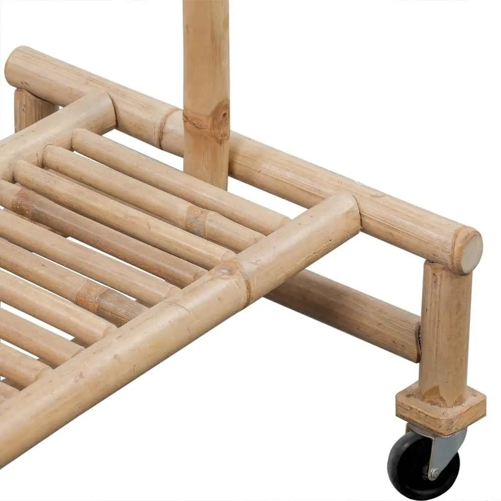Bamboo Clothes Rack Brown with Shelf and 4 Castors
