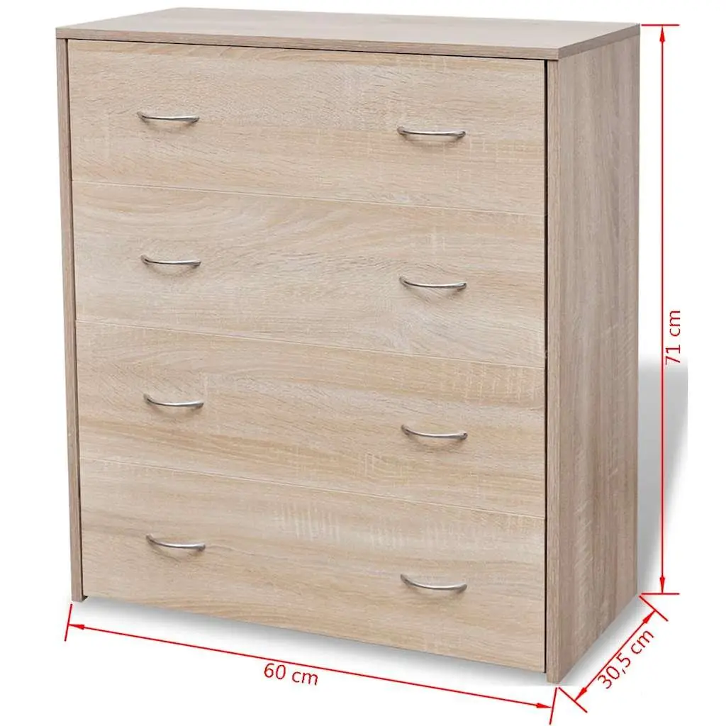 Sideboard Storage Cabinet Oak Colour 4 Drawers Spacious Top Surface