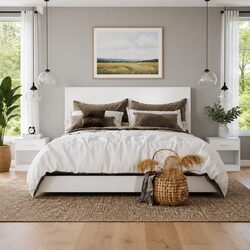 White Nightstand Set with Drawer & Shelf