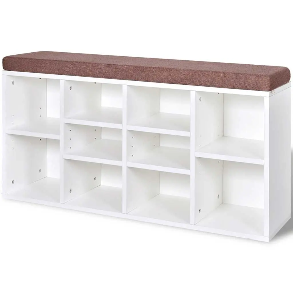 Shoe Storage Bench White 10 Compartments Padded Top Entryway Organizer