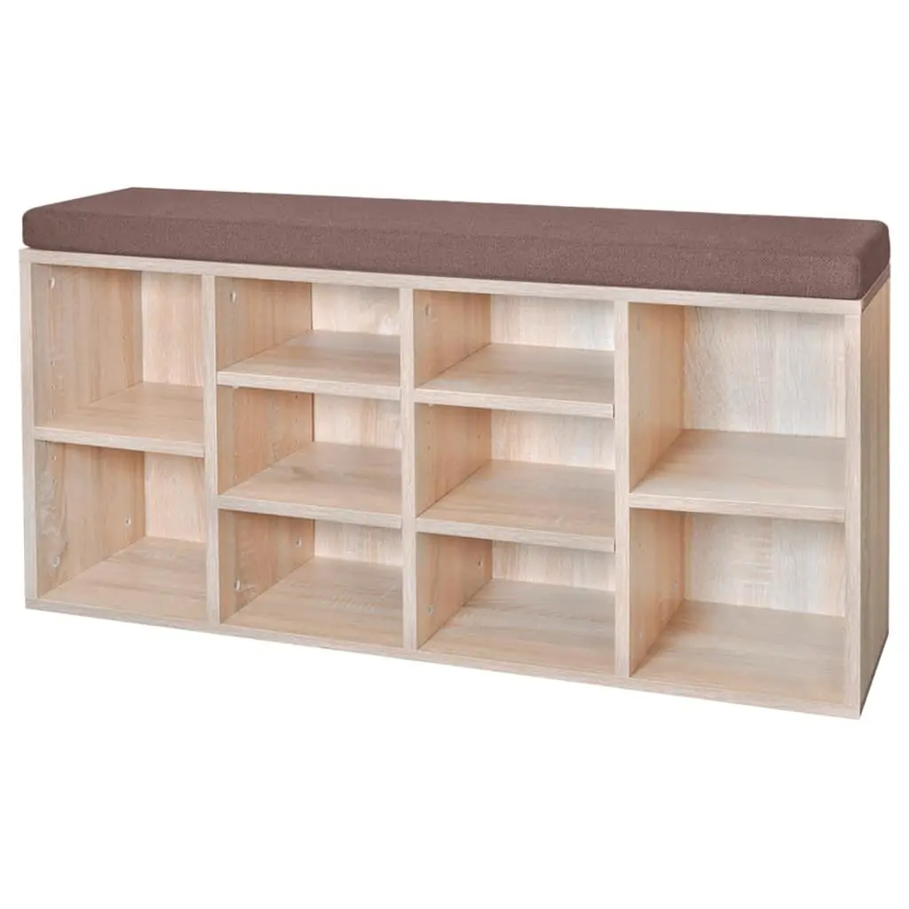 Shoe Storage Bench Brown 10 Compartments Foam Padded Top Entryway Organiser Seating