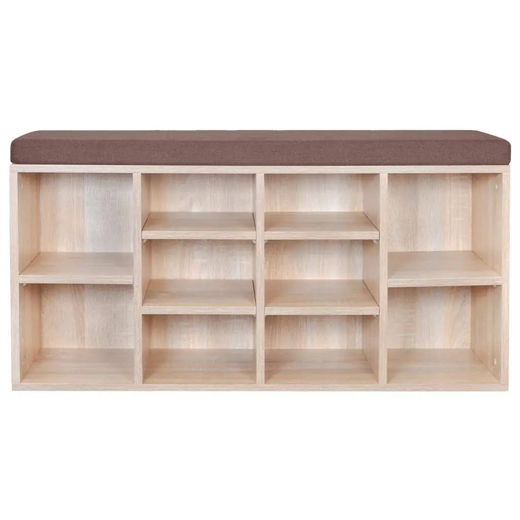 Shoe Storage Bench Brown 10 Compartments Foam Padded Top Entryway Organiser Seating
