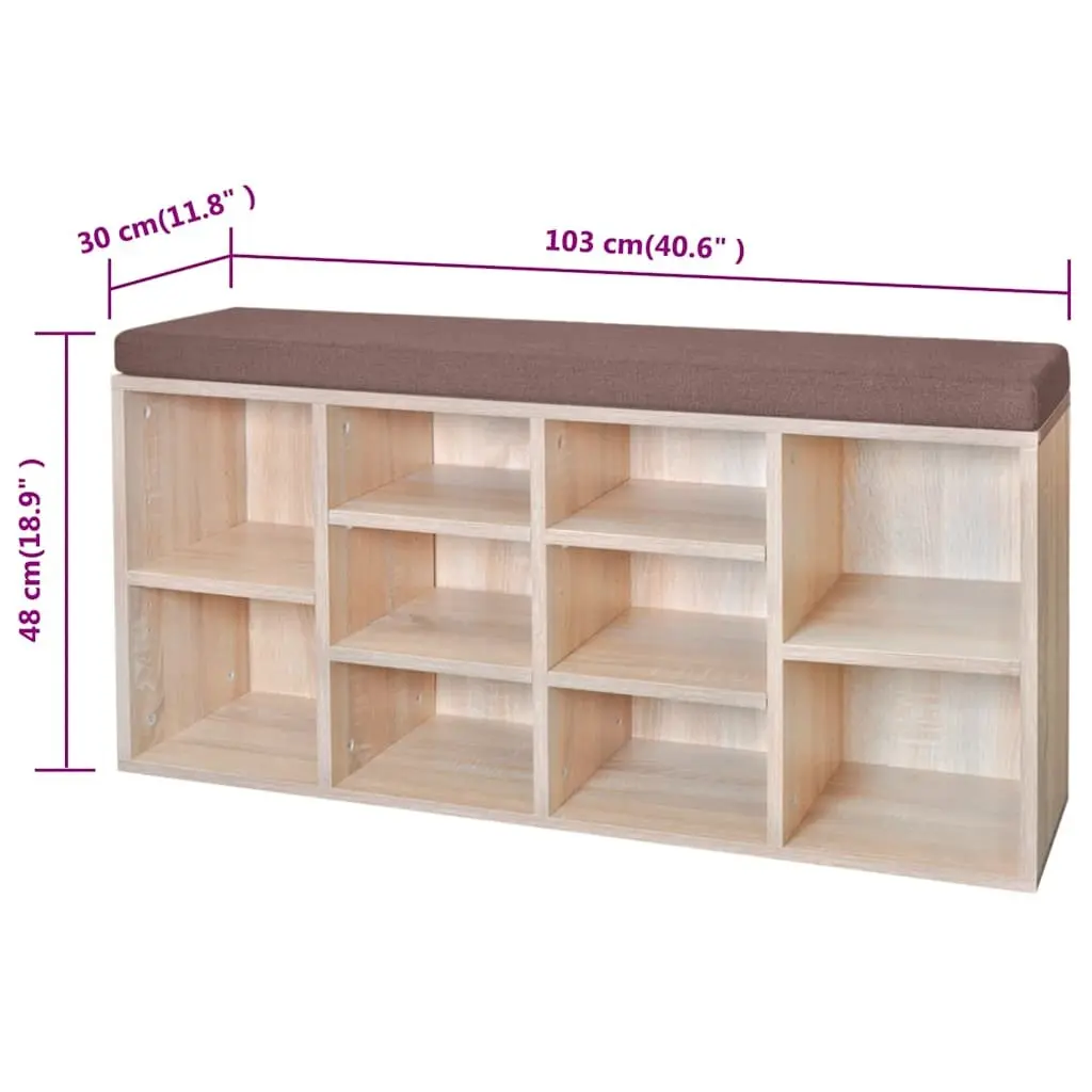 Shoe Storage Bench Brown 10 Compartments Foam Padded Top Entryway Organiser Seating