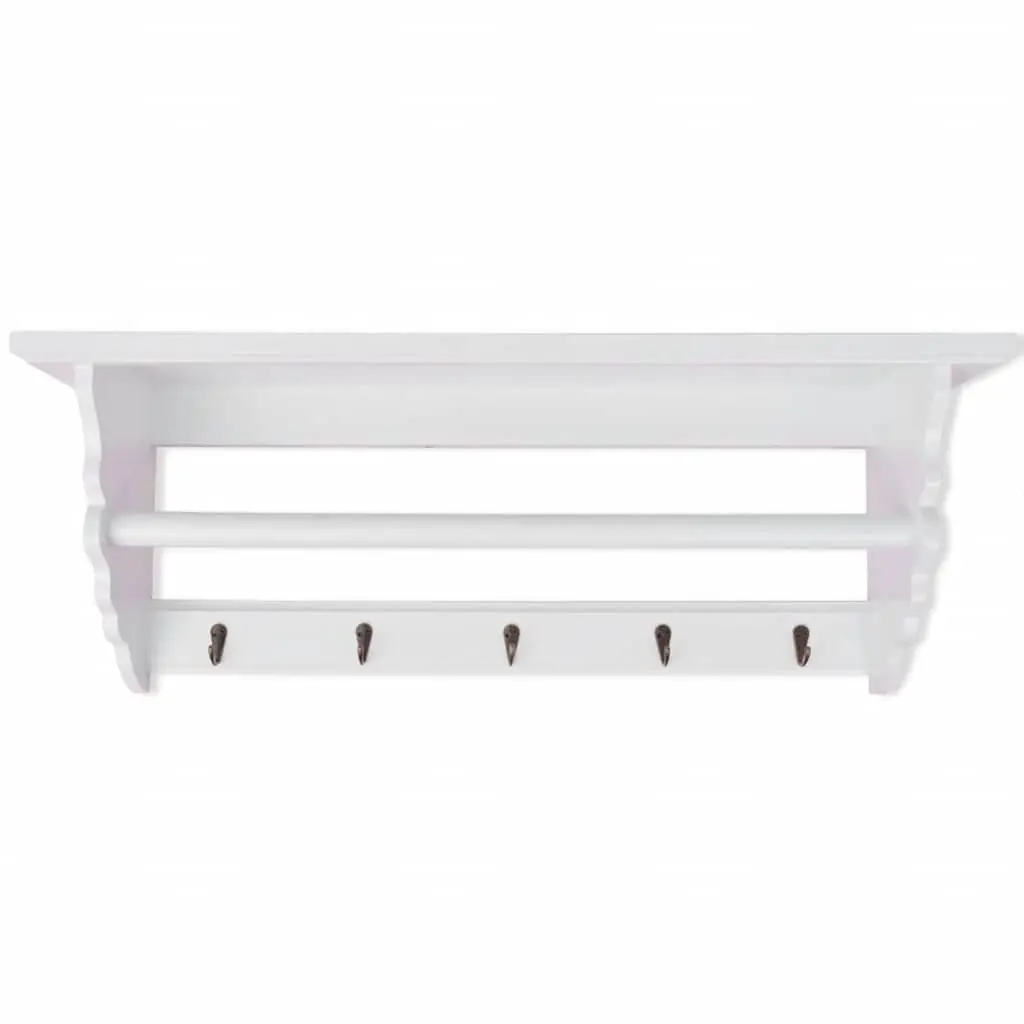 Coat Rack White Wall Mount Baroque Style 5 Hooks Floating Shelf Entryway Organiser