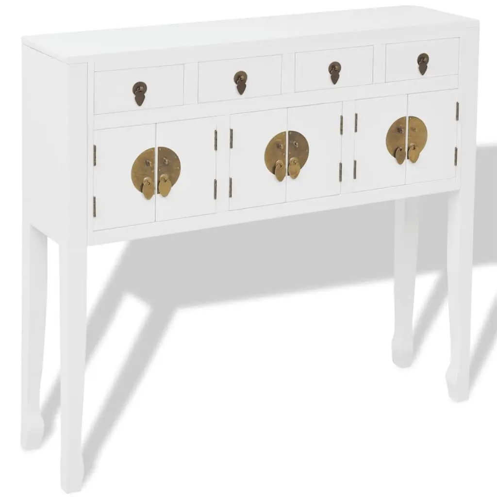Sideboard White Solid Wood 4 Drawers 3 Cupboards Asian Style Storage Cabinet