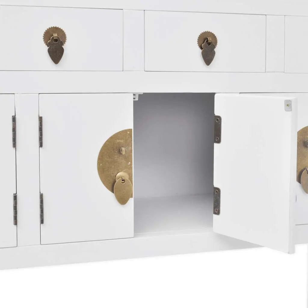 Sideboard White Solid Wood 4 Drawers 3 Cupboards Asian Style Storage Cabinet