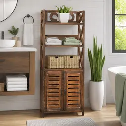 Compact and Sturdy Brown Bathroom Storage Solution