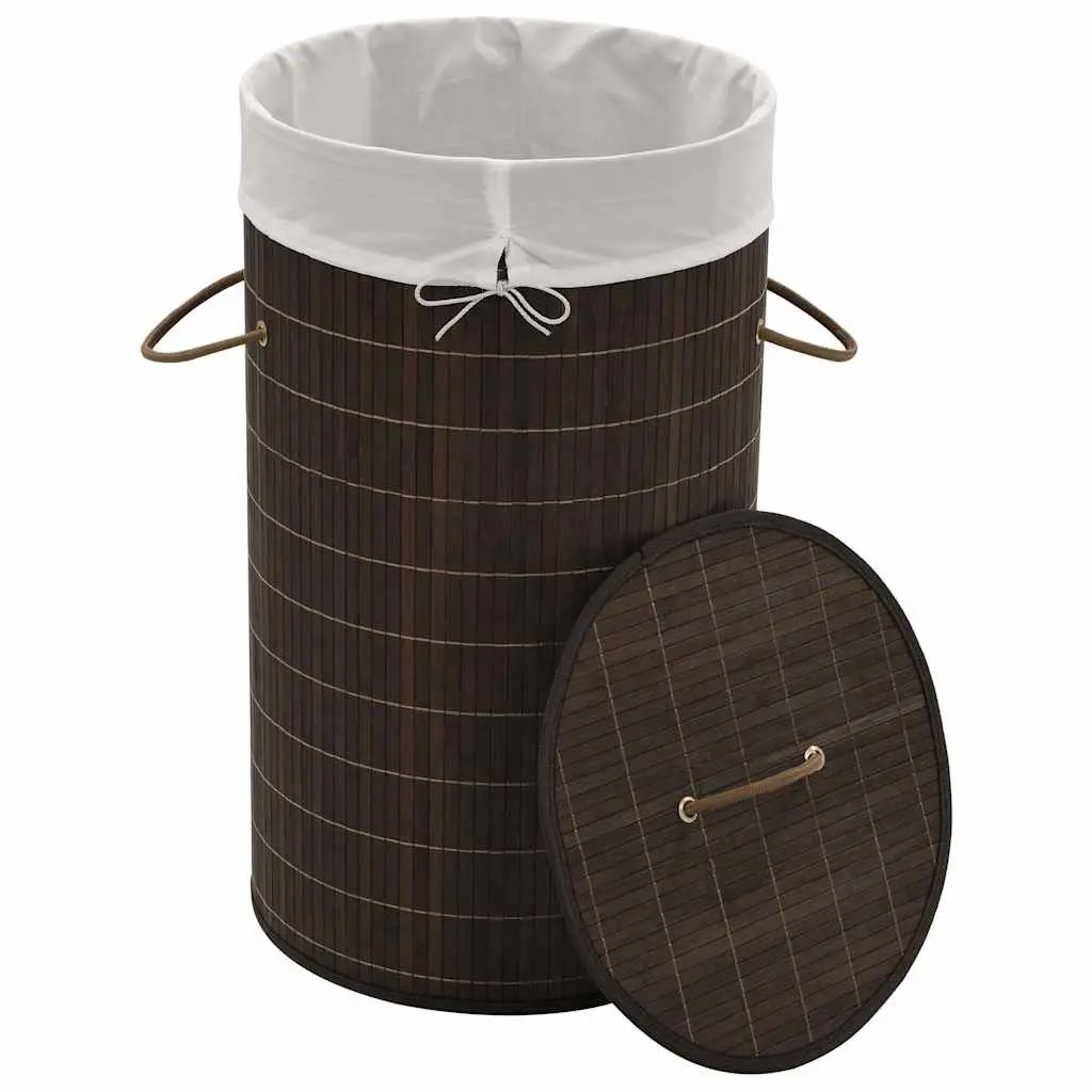 Bamboo Round Laundry Bin Hamper Basket with Handles Removable Liner Storage