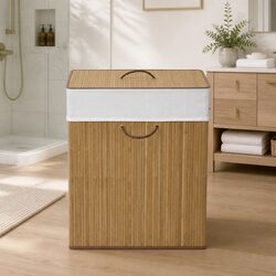 Compact Brown Bamboo Laundry Bin for Efficient Storage