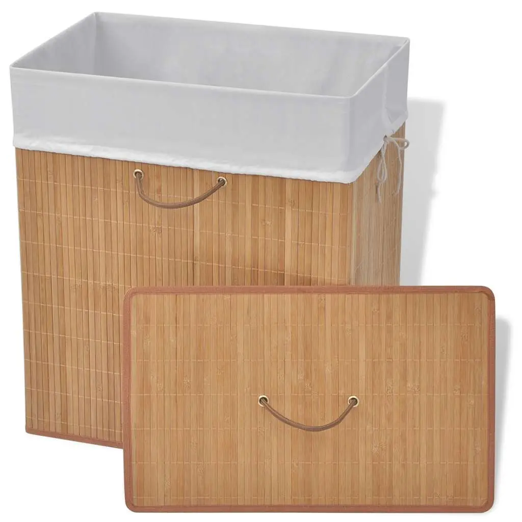 Bamboo Laundry Bin Brown Rectangular Removable Liner with Handles