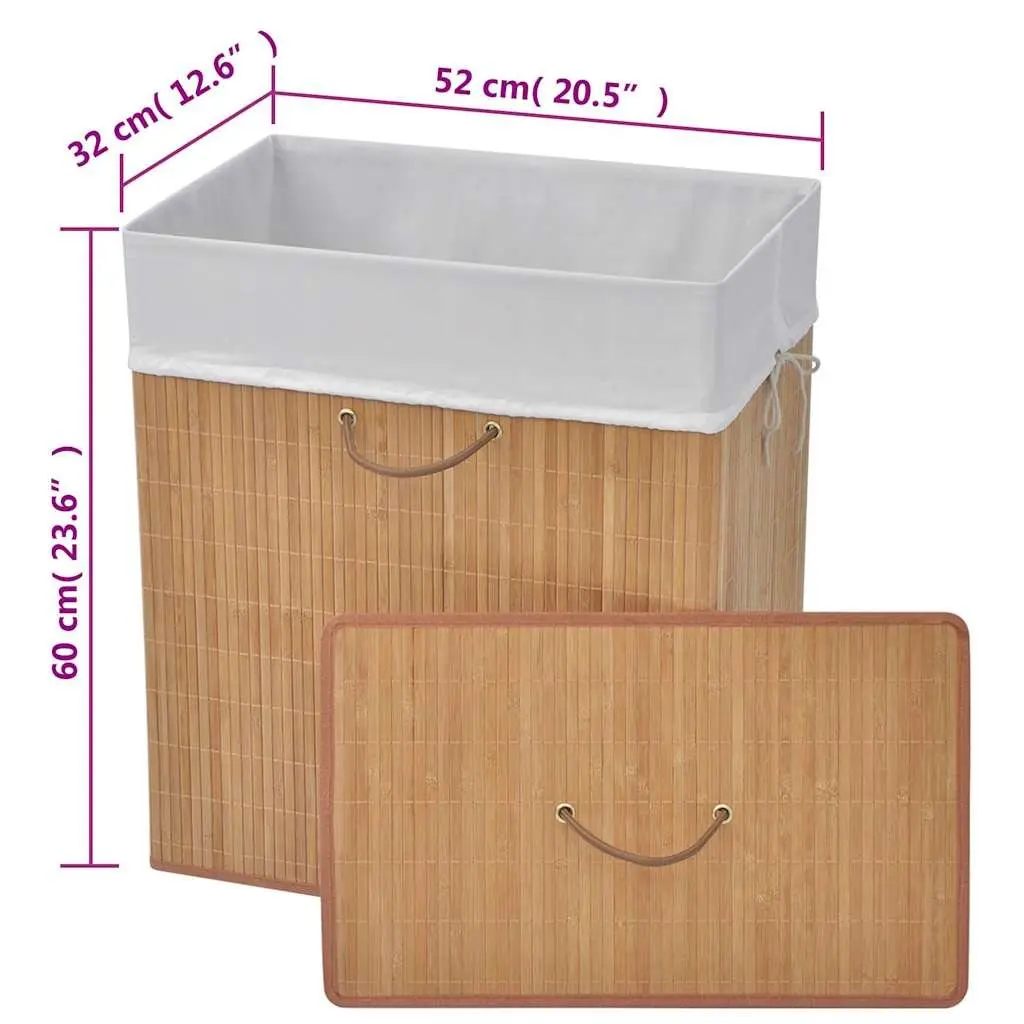 Bamboo Laundry Bin Brown Rectangular Removable Liner with Handles