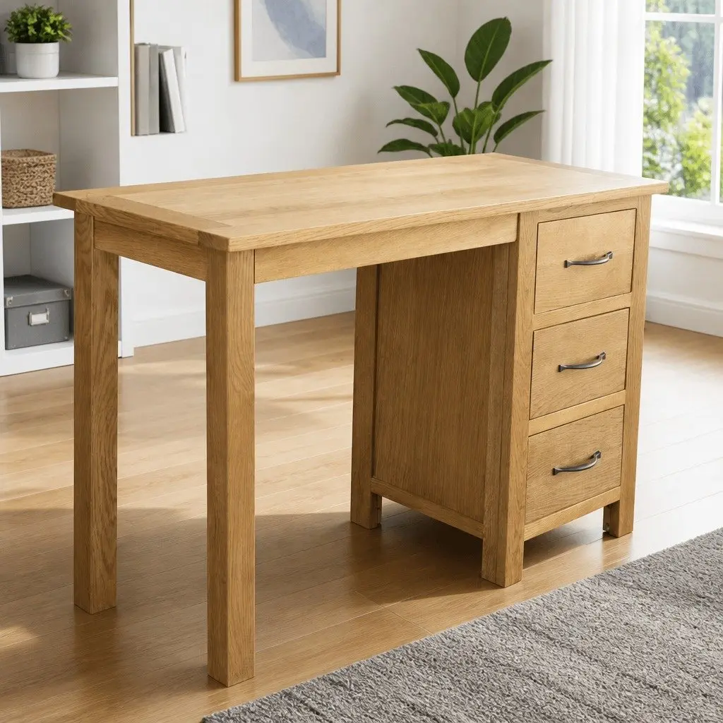 Solid Oak Wood Desk Brown 106 x 40 x 75 cm 3 Drawers Storage Table