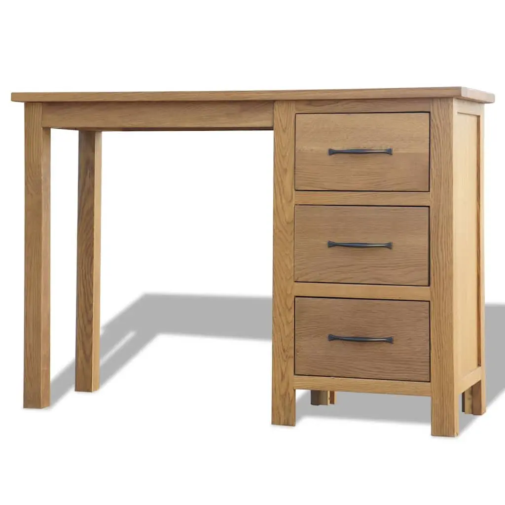 Solid Oak Wood Desk Brown 106 x 40 x 75 cm 3 Drawers Storage Table
