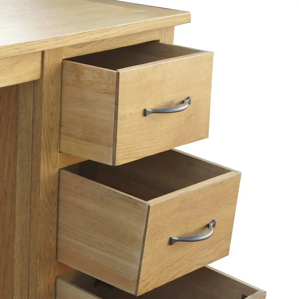 Solid Oak Wood Desk Brown 106 x 40 x 75 cm 3 Drawers Storage Table