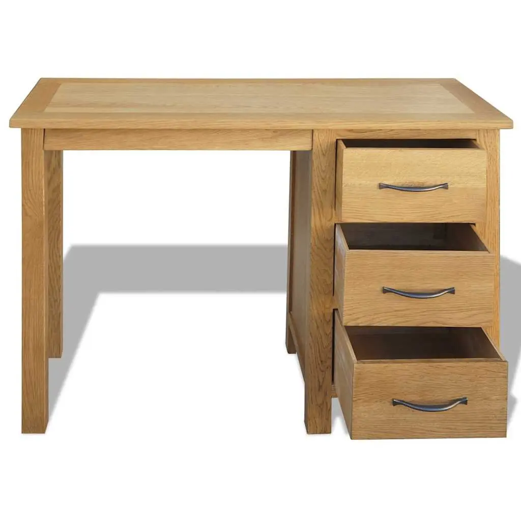 Solid Oak Wood Desk Brown 106 x 40 x 75 cm 3 Drawers Storage Table