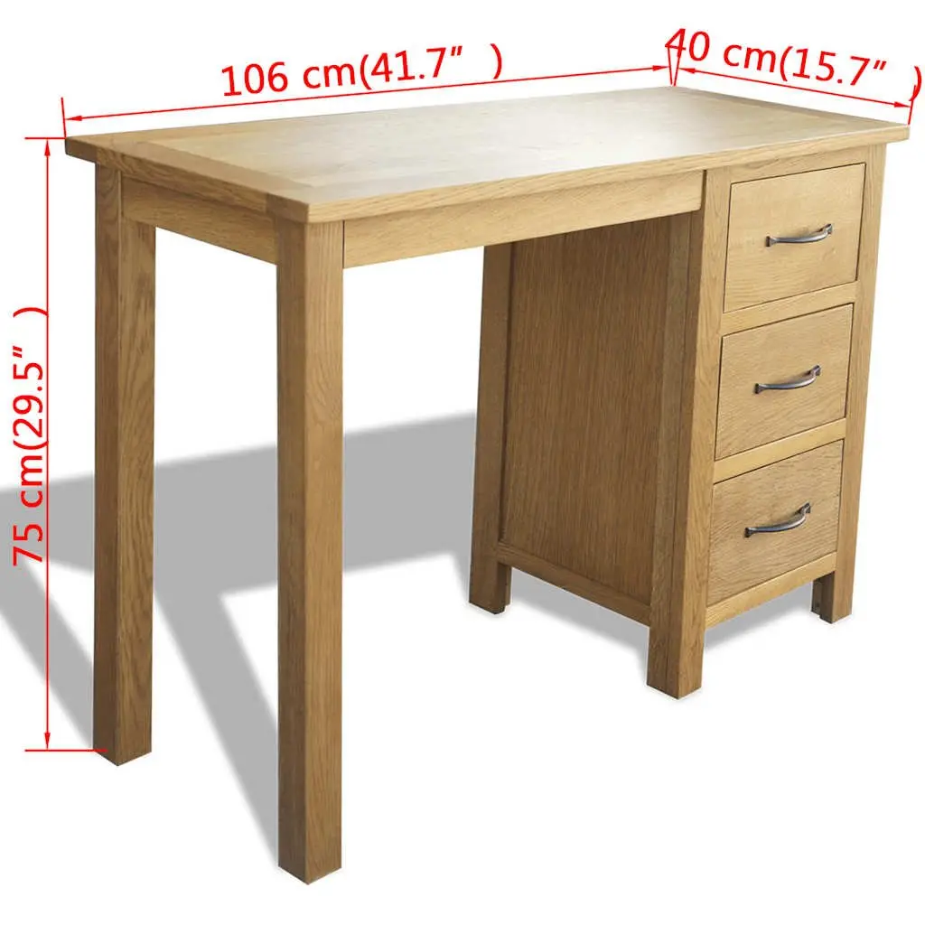 Solid Oak Wood Desk Brown 106 x 40 x 75 cm 3 Drawers Storage Table