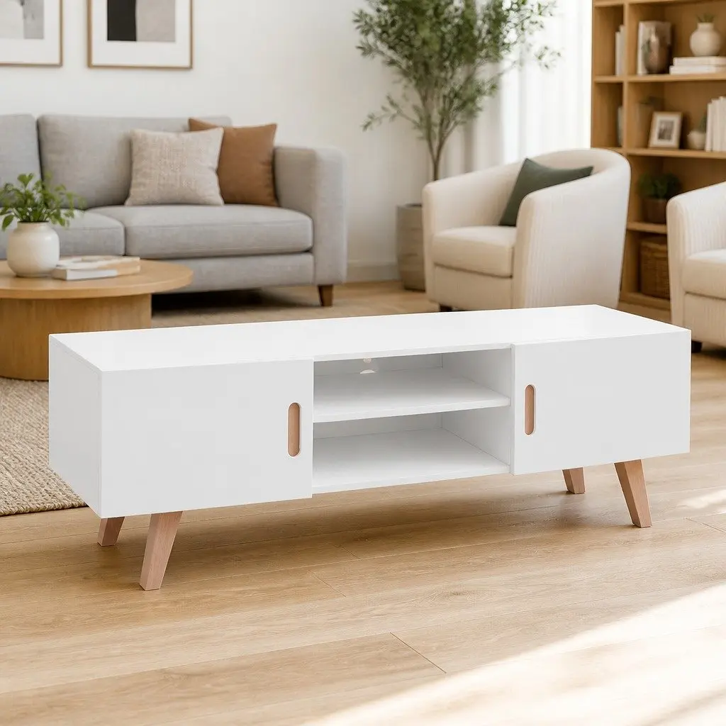 TV Stand White MDF High Gloss Storage Cabinet Entertainment Unit