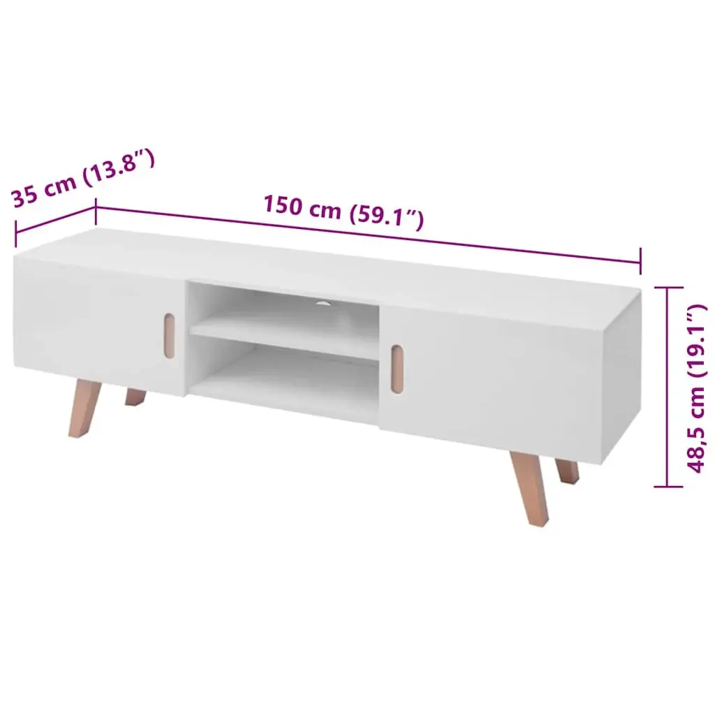 TV Stand White MDF High Gloss Storage Cabinet Entertainment Unit